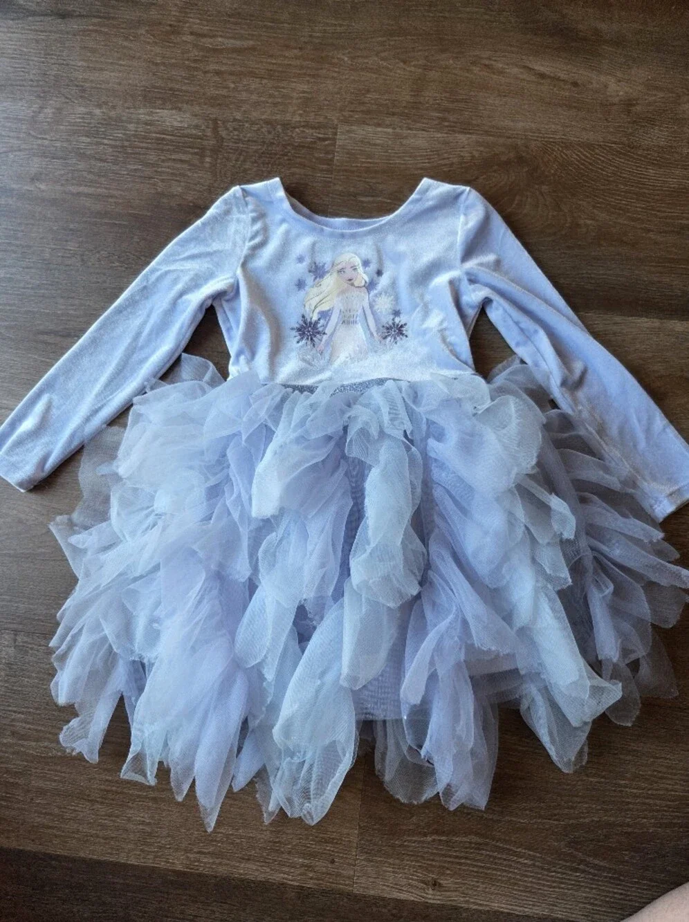 Girls Elsa Frozen Dress Up Costume Tutu Long Sleeve Velvet Light Blue Dress 3t